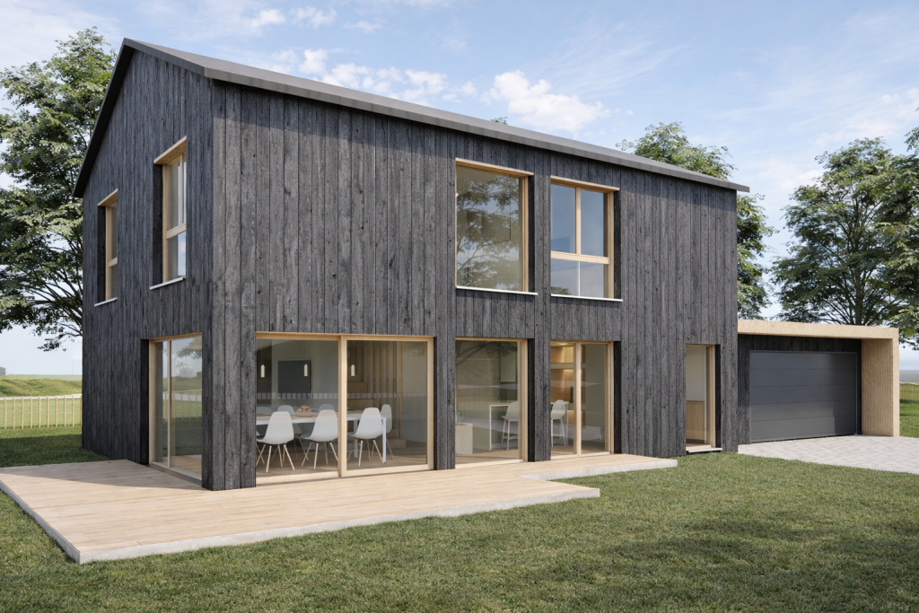 Vorbergraute Holzfassade