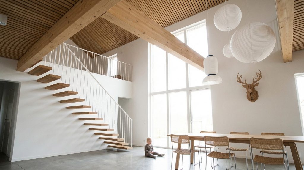 Luftraum mit Holzdecke