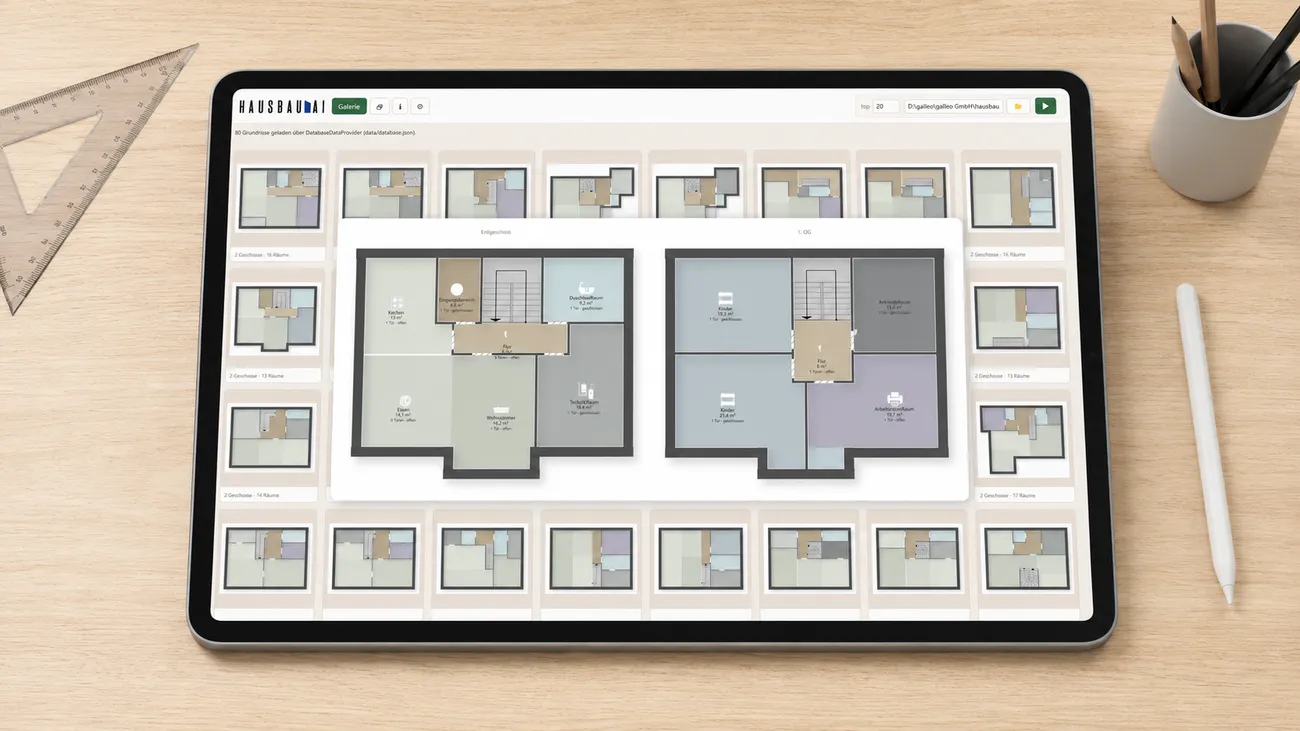 hausbau.ai KI Grundriss Generator - generierte Grundrisse und Varianten